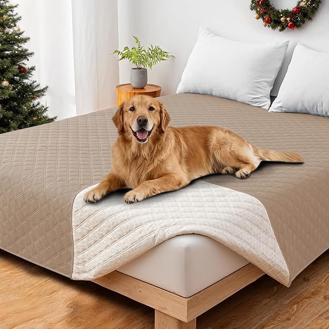 CYCMACO Waterproof Couch Covers for Pets, Waterproof Dog Bed Cover, Anti-Slip Soft Dog Blankets, Couch Cover for Dogs Washable, Pet Blanket for Puppy Large Dogs Cat (82x82 Inch, Khaki)