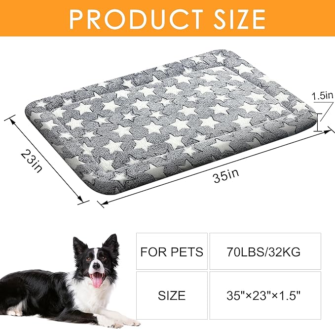 WITTOP Washable Dog Bed Plush Orthopedic Outdoor Crate Mat with Non-Slip Bottom,Luxe Soft Kennel Pad for Pets, Cozy Cage Cushion & Pet Sleeping Mattress Large Sized,Medium,Small Dogs,36 x 24 inch,Grey