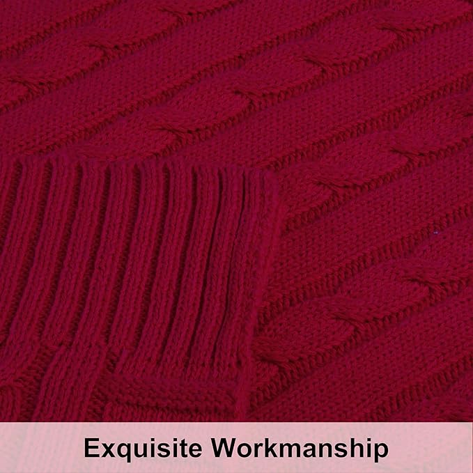 NTBAY 100% Pure Cotton Cable Knit Throw Blanket, Super Soft Warm 51x67 Knitted Throw Blanket for Couch, Sofa, Chair, Bed - Extra Cozy, Machine Washable, Comfortable Home Decor, Red