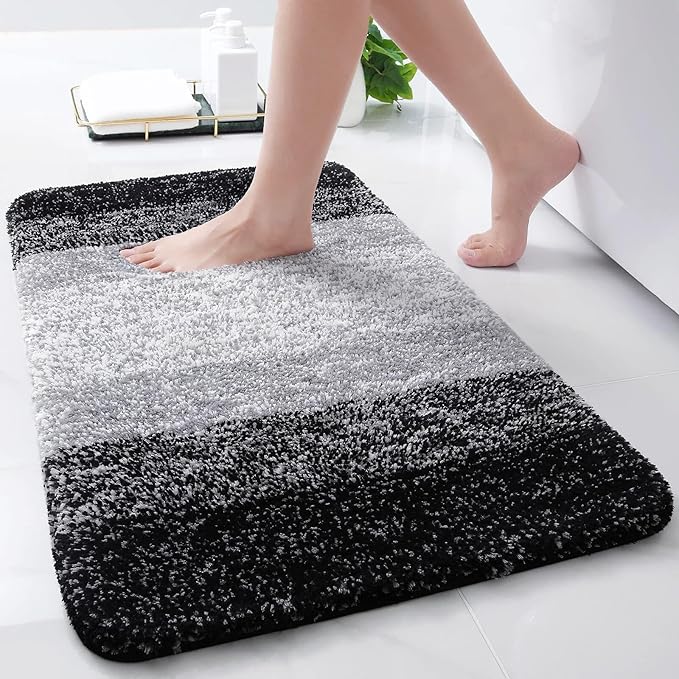 Arotive Microfiber Bathroom Rugs, Shaggy Soft and Absorbent Bath Rug, Non-Slip, Thick Plush Machine Washable Dry Bath Mats for Bathroom, Tub and Shower, 24x16, Black, Rectangular