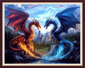 Foxnyart Stamped Cross Stitch Kits Full Range of Embroidery Needlework Starter Kits for Beginners Adults 11CT Embroidery Patterns Art Crafts DIY Needlepoint Kit-Water Fire Dragon Castle 16x20 inchs