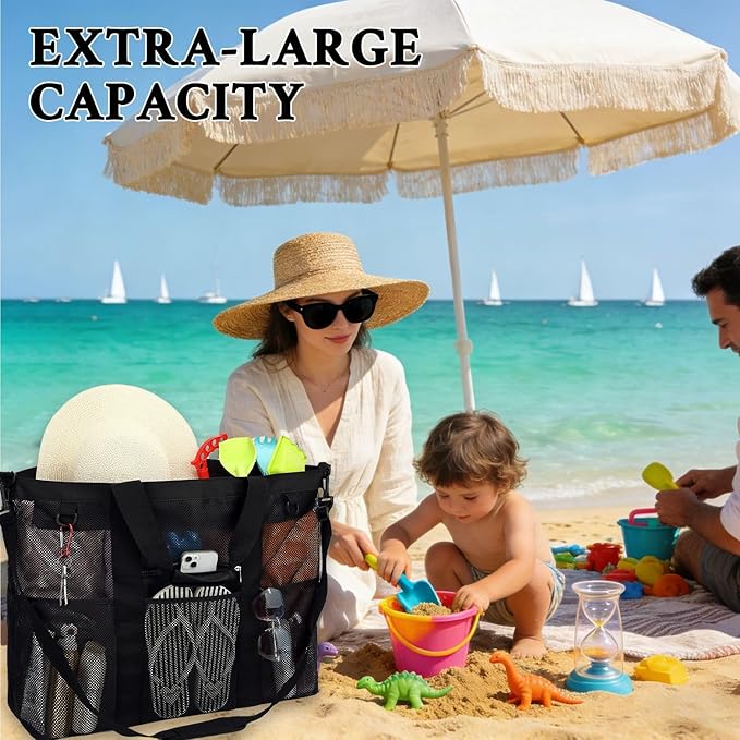 GYEUKHAM Mesh Beach Bag - Large Beach Tote Bag with Multiple Pockets for Family Beach Bag for Toys & Vacation Essentials