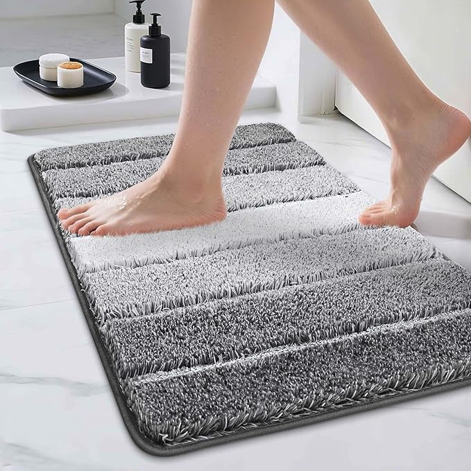 COSY HOMEER Bathroom Rugs 24"x17", Ultra Soft Absorbent Bath Mat with Non-Slip TPR Backing, Machine Washable Shaggy Rug for Bathroom Floor, Grey