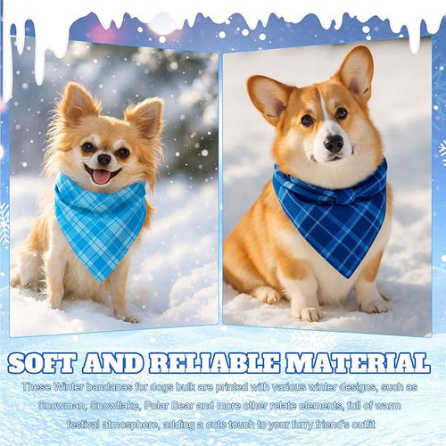 Abbylike 50 Pcs Winter Plaid Dog Bandanas Bulk Blue Bandanas for Dogs Triangle Kerchief Bibs Scarf Set for Pet Winter Costume Photo Props Accessories Pet Shops (25.6 x 17.7 x 17.7 Inch)