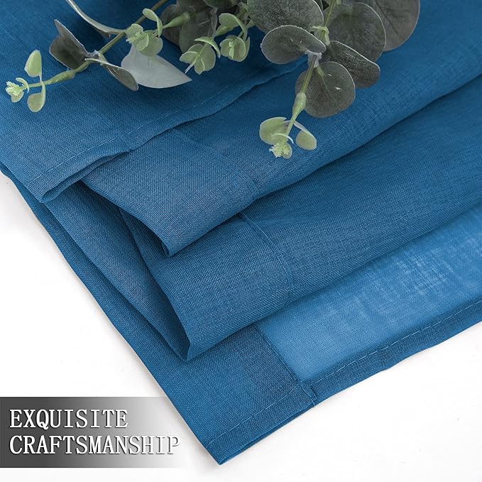 Tollpiz Sheer Curtains Linen Textured Bedroom Curtain Sheers Light Filtering Rod Pocket Voile Curtains for Living Room, 54 x 63 inches Long, Classic Blue, Set of 2 Panels
