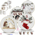 QBQBQ 4 Sets Embroidery Kits for Adults Beginners, Cross Stitch Kits with Videos, Patterns, Needles, Threads, Bamboo Hoop & Supplies, Includes Winter Designs, Home Decor Wall Art (Christmas Kits B)