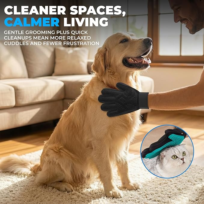Petandzy Pet Hair Removal Glove for Dogs & Cats – Dog Grooming Gloves for Shedding, Pet Hair Remover Glove – Pet Grooming Gloves, Cat Grooming Gloves & Cat Brush Glove – Dog Bath and Washing Gloves