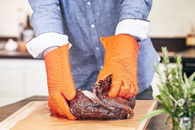 Jolly Green Products Ekogrips Premium Grilling Gloves Heat Resistant BBQ Gloves for Indoor and Outdoor Cooking, Meat Handling Gloves, Kitchen Oven Gloves with Fingers, Silicone Oven Mitts