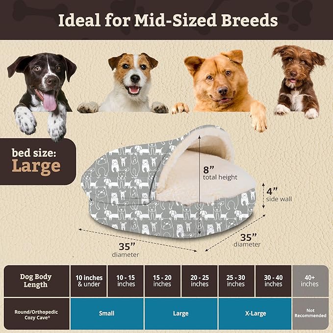 Snoozer Luxury Cozy Cave Pet Bed, Wag Collection, Large - Pedigree Storm