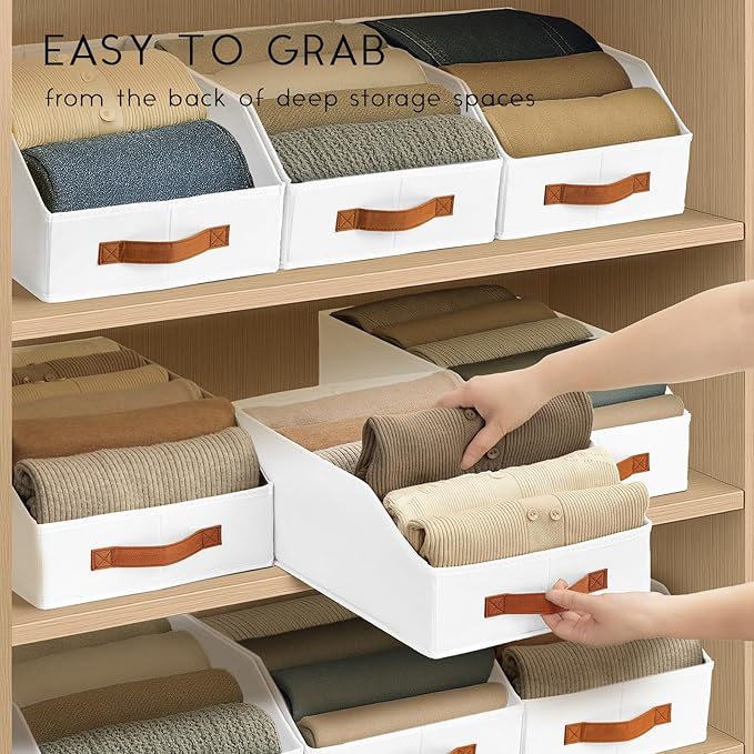 Homsorout Fabric Storage Bins for Organizing - 4 Pack Large Trapezoid Collapsible Storage Bins with Front Handle, Closet Organizers and Storage for Bedroom, Home Shelves, Small Spaces, White