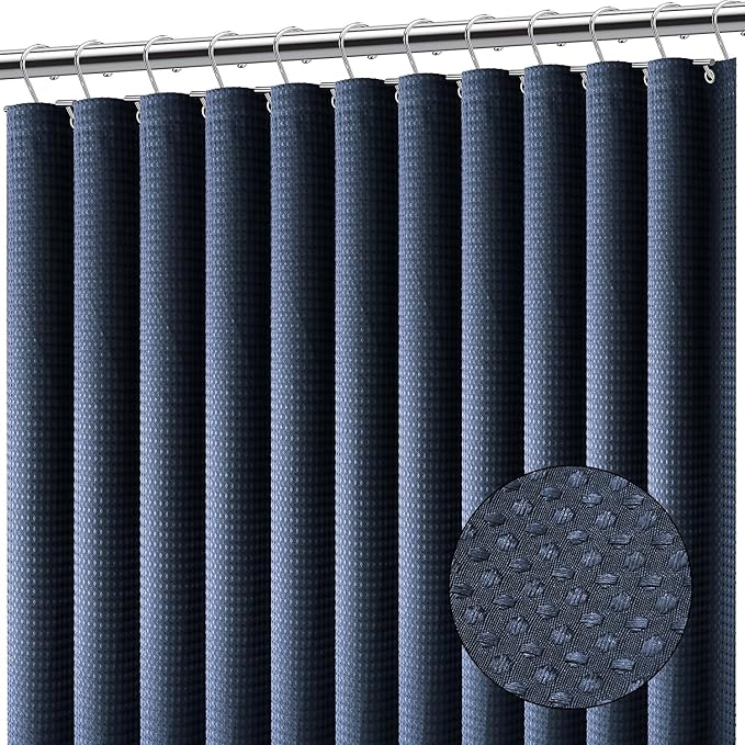 Clara Clark Navy Blue Shower Curtain - Hotel Quality Waffle Fabric Bath Curtain 72x72, Heavy Duty Waterproof Shower Curtains for Bathroom