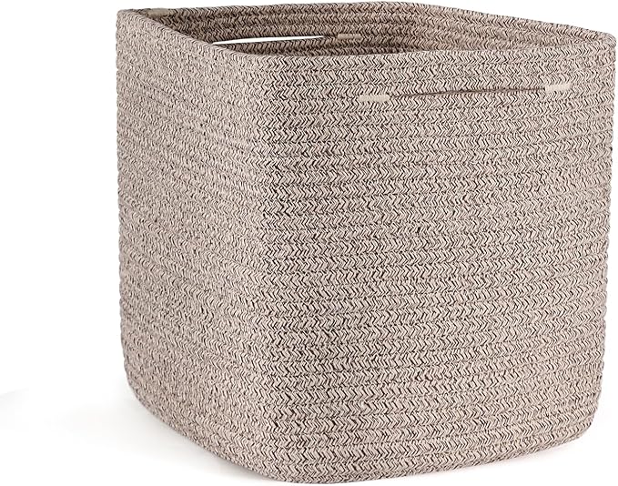Storage Cubes 11 Inch Storage Baskets for Shelves, Cotton Rope Woven Baskets for Organizing, Cube Storage Square Bins for Toy, Playroom Decor, Classroom, Closet, Brown, 1pack