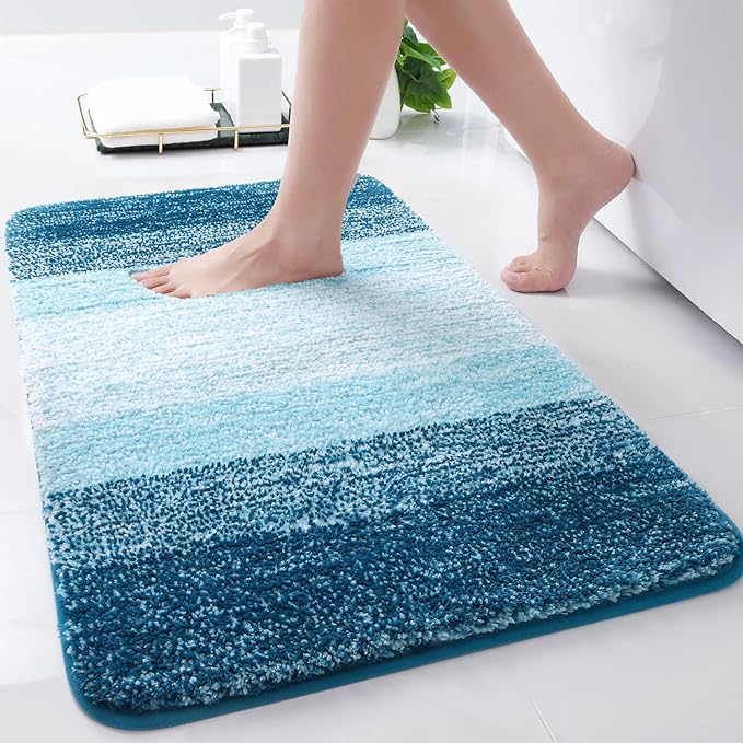 Arotive Microfiber Bathroom Rugs, Shaggy Soft and Absorbent Bath Rug, Non-Slip, Thick Plush Machine Washable Dry Bath Mats for Bathroom, Tub and Shower, 24x16, Peacock Blue, Rectangular