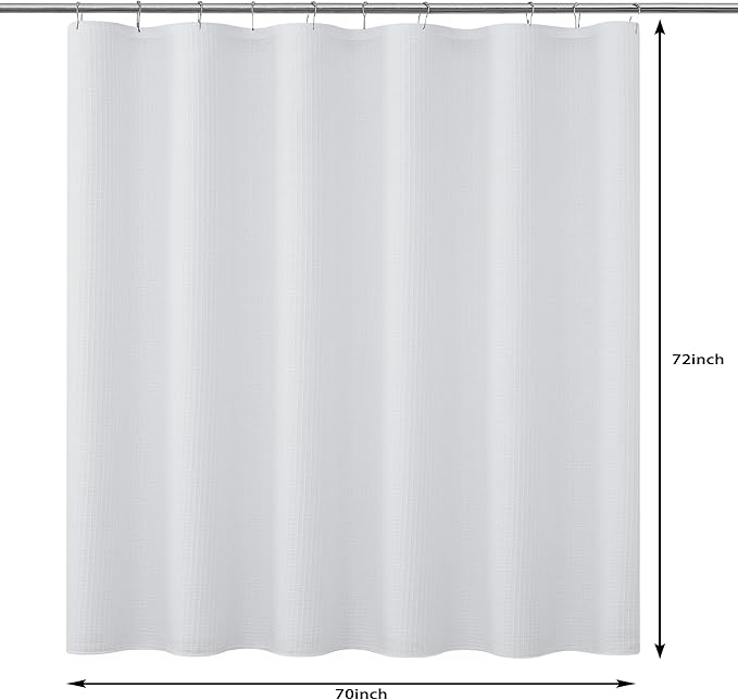Indecor Home Luxury Waffle Weave Shower Curtain Elegant Hotel Style Fabric for Bathroom, Water Repellent, Machine Washable White Waffle