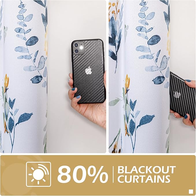 MYSKY HOME Floral Curtains 108 inches Long Living Room Curtains Thermal Insulated Room Darkening Curtains for Dining Room Vintage Classical Floral Printing Drapes, 2 Panels, Yellow and Blue
