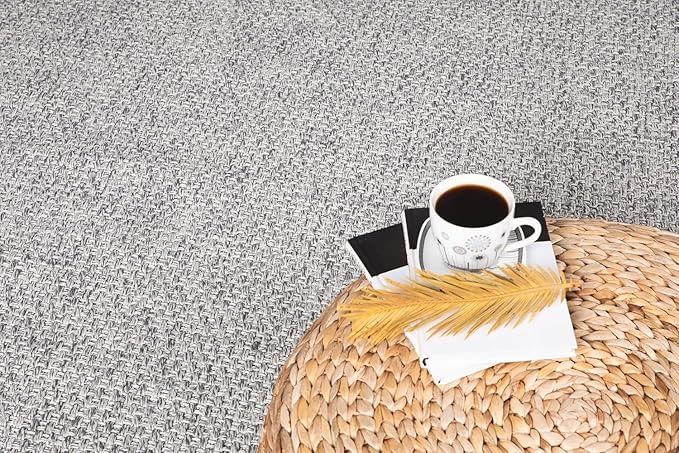 CAMILSON Easy Jute Rug 5x7 Indoor Outdoor Gray Farmhouse Area Rugs for Living Room and Kitchen Rug, Solid Boho Woven Design Easy-Cleaning Washable Outside Carpet Alfombras (5 x 7)