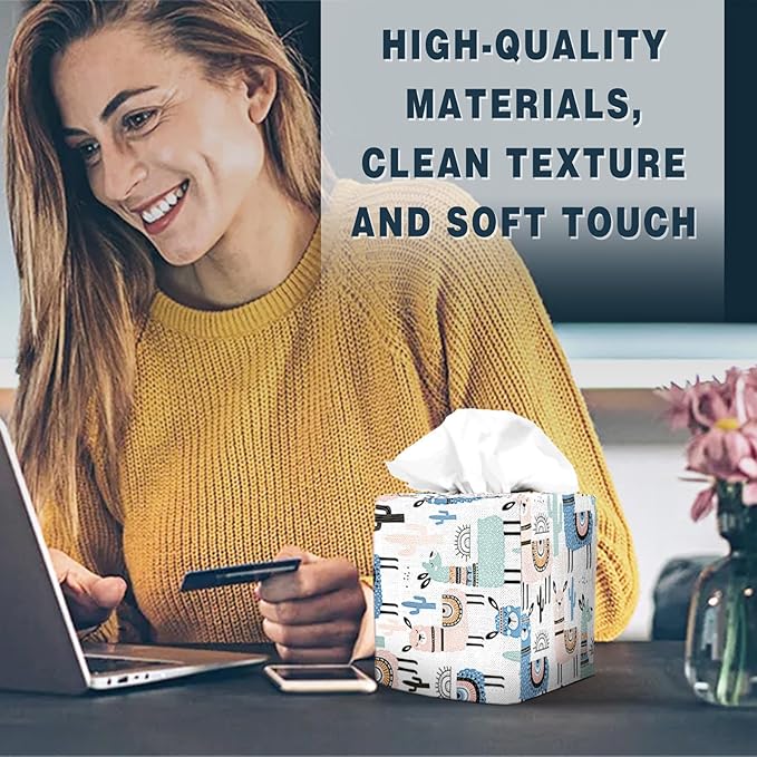 Tissue Box Cover Square Decorative Tissue Box Holder Cute Funny Cube Tissue Case Cover-Alpaca Tissue Box Cover
