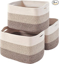 ICERZCZ Storage Baskets for Organizing Shelves, Woven Cotton Rope Bins for Baby Nursery Organization, Book Toy Towel Organizer, 15"x11"x9.5", 3 Packs, Gradient Brown
