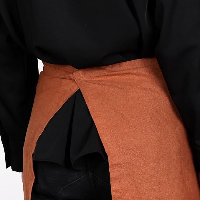 Pure Linen Bistro Half Apron - 25 x 35 Inch Unisex Waist Aprons with Large Pocket Ideal for Kitchen Crafts and More
