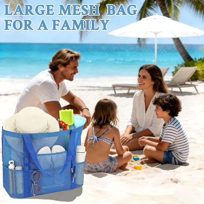 GYEUKHAM Mesh Beach Bag - Large Beach Tote Bag with Multiple Pockets for Family Beach Bag for Toys & Vacation Essentials