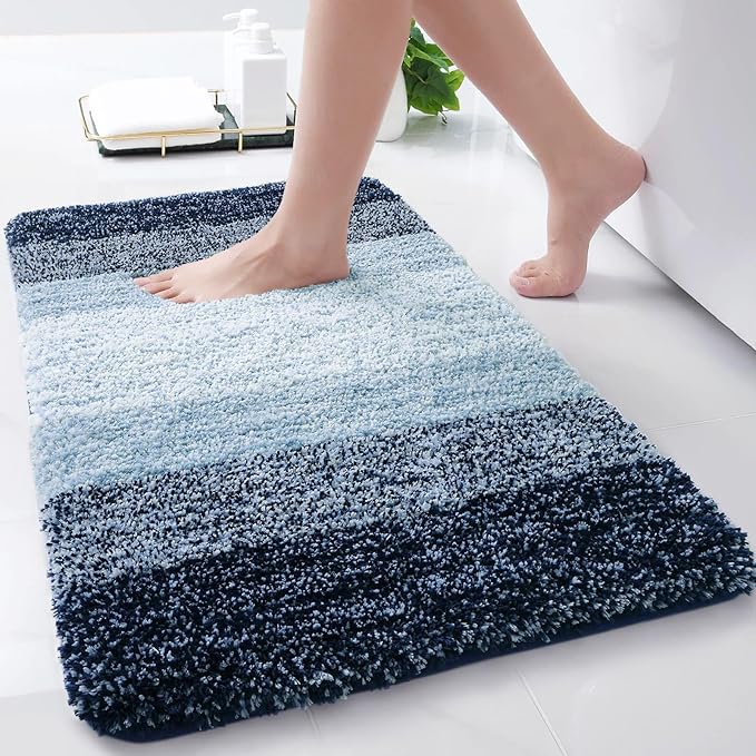 Arotive Microfiber Bathroom Rugs, Shaggy Soft and Absorbent Bath Rug, Non-Slip, Thick Plush Machine Washable Dry Bath Mats for Bathroom, Tub and Shower, 30x17, Dark Blue, Rectangular