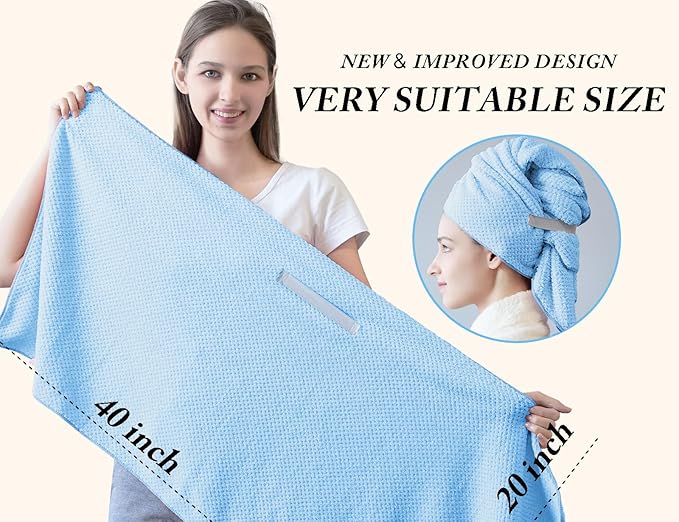 Wuwahold Microfiber Hair Towels, Waffle Hair Towel Set, Super Soft Highly Absorbent, Sturdy Quick Drying Turbans for Long, Thick, Curly Hair (5 Pack, 40" x 20")