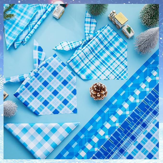 Abbylike 50 Pcs Winter Plaid Dog Bandanas Bulk Blue Bandanas for Dogs Triangle Kerchief Bibs Scarf Set for Pet Winter Costume Photo Props Accessories Pet Shops (25.6 x 17.7 x 17.7 Inch)
