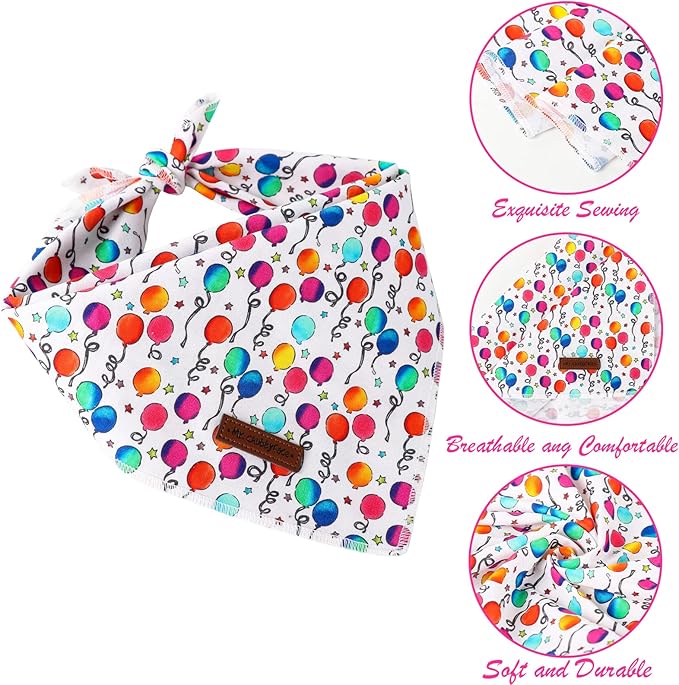 MR. CHUBBYFACE Birthday Dog Bandanas Reversible Triangle Bibs Scarf Accessories for Dogs Cats Pets C:Balloon