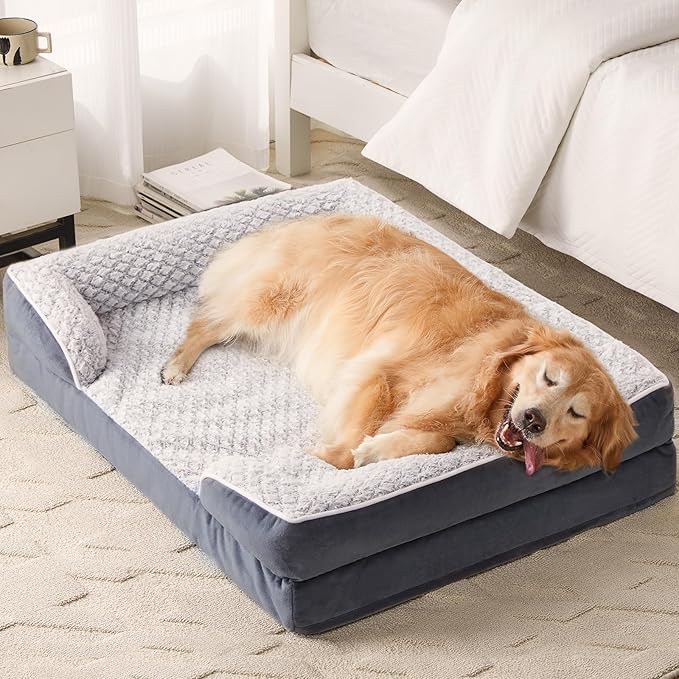 LEXTRO Orthopedic Dog Bed for Large Dogs, Egg Crate Foam Bed for Large Dogs, Equipped with Removable Waterproof Pillow Cover and Anti-Slip Bottom, Pet Bed