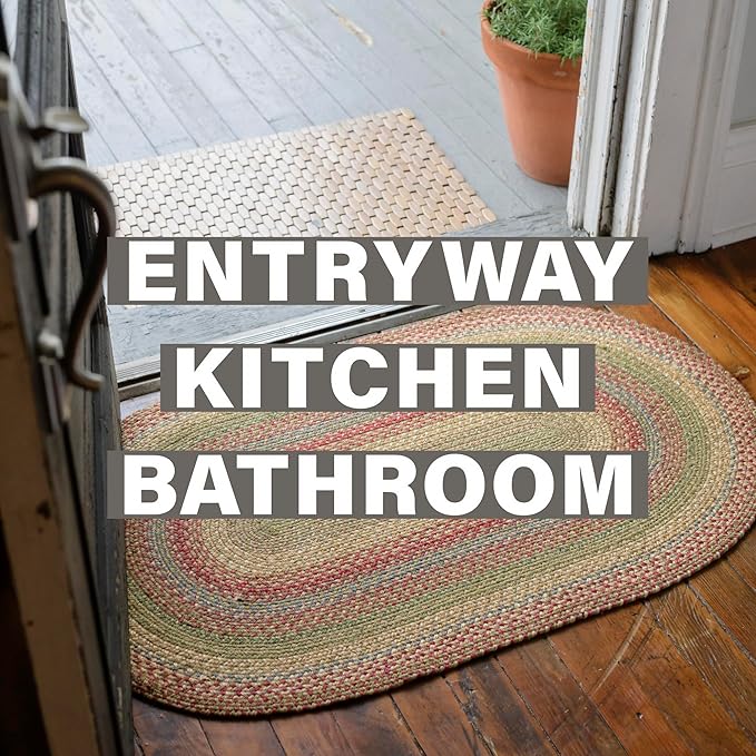 Homespice Azalea Multicolor Jute Rug 27x45 - Country Style Oval Braided Rugs for Kitchen and Bathroom, Reversible, No Shed Jute for Easy Maintenance