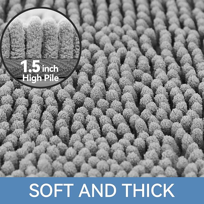 Bcoimo 48"×24" Absorbent Bath Mat, Non-Slip with Backing Chenille Bath Rug and Machine Washable Bathroom Mat Quick-Dry Design. Ideal for Bathroom and Tub Areas