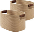 ECDYQXVU Cotton Rope Basket, Storage Baskets with Handle, 15x10x9 Inch Woven Basket for Shelves, Laundry, Towels, Clothes, Books (Jute/Brown 2Pack)