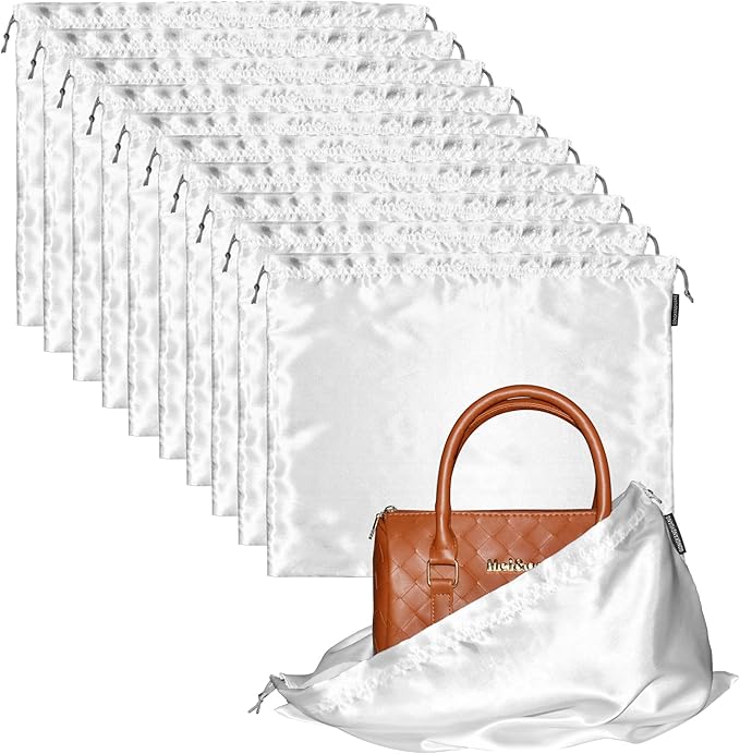 10 Pack Dust Bags for Purses and Handbags, Silk Dust Cover Storage Bag with Drawstring Travel Storage Pouch for Handbag Purse Shoes Boots (White, 23.6 × 19.6 in)