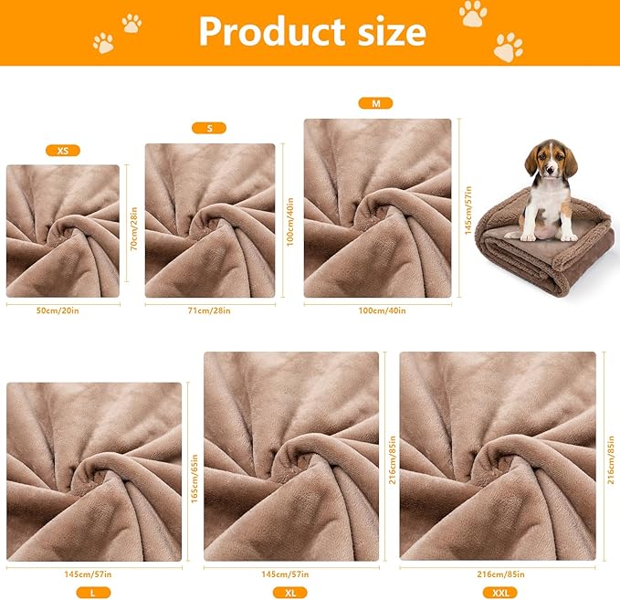 Maidewow Waterproof Big Browm Dog Blanket for Bed Cover Reversible Pet Puppy Fluffy Jacquard Blankets Leakproof Mats for Sofa Couch Cover Washable-Camel,XXL