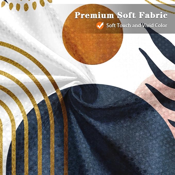 Culudea Boho Geometric Leaf Shower Curtain Set, Mid Century Sun Bohemian Bathroom Window Waffle Textured Cloth Waterproof Shower Curtains for Bathroom Decor