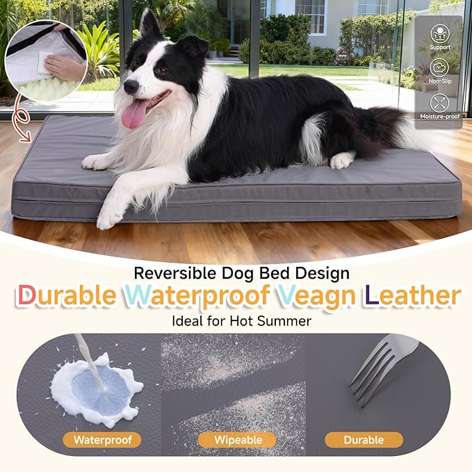 WAYIMPRESS Waterproof Dog Bed for Crate - Outdoor Crate Pad for Small Medium Dogs, Orthopedic Egg Crate Foam, Anti-Slip, Reversible & Washable Cover, 29" x 18", Gray