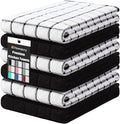 Homaxy Premium Cotton Kitchen Towels 16"x 28", Large Natural Ring Spun 390 GSM Dish Towels, Super Absorbent Terry Kitchen Hand Towels, Soft Tea Towels with Hanging Loop, Black Check Design, 6 Pack