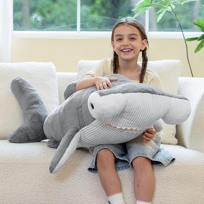 Tezituor 43.3 inch Giant Hammerhead Shark Stuffed Animal, 4ft Large Stuffed Hammerhead Shark Plush Ocean Toys, Realistic Gray Shark Plush Pillow for Girls Boys