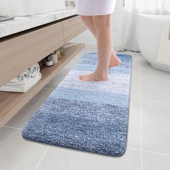 Arotive Microfiber Bathroom Rugs, Shaggy Soft and Absorbent Bath Rug, Non-Slip, Thick Plush Machine Washable Dry Bath Mats for Bathroom, Tub and Shower, 59x17, Light Blue, Rectangular