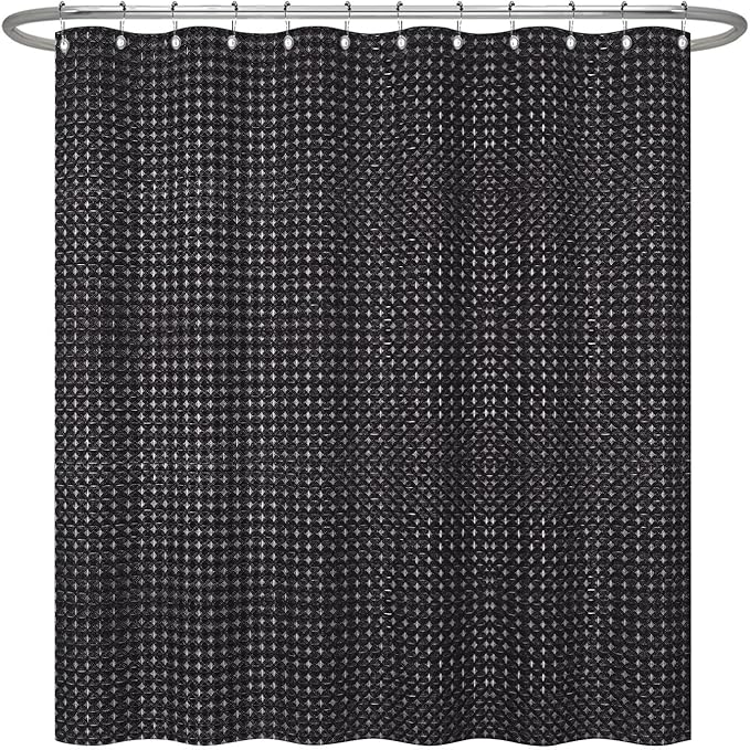 ggaimwf 72x84 Inch Solid Color Shower Curtain for Bathroom Waffle Bath Water Resistant Fabric Curtains Raisin Black Modern Thick Shower Stall Curtain with Metal Hooks