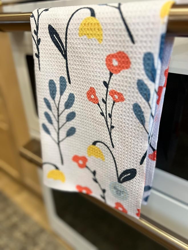 Desert Aqua || 2 Pack Double Sided|| Not Your Ordinary Dish Towels || Waffle Weave Microfiber || Tea Towels || Highly Absorbent || Hanging Loop || Dish Cloths || Designer Prints|| Navy
