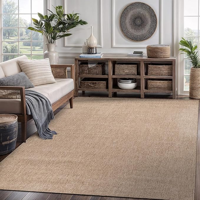 CAMILSON Easy Jute Rug 5x7, Indoor Outdoor Natural Color Fiber Area Rugs for Living Room Patio and Kitchen Rug, Solid Boho Woven Design, Easy-Cleaning, Washable Outside Carpet Alfombras (5 x 7)