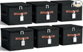 Fiwochic 6 Pack Fabric Storage Bins with Lids and Label, 10×8×7Inch Foldable Cotton Linen Cute Storage Boxes with PU Leather Handles for Closet, Bedroom, Shelf, Nursery, Black