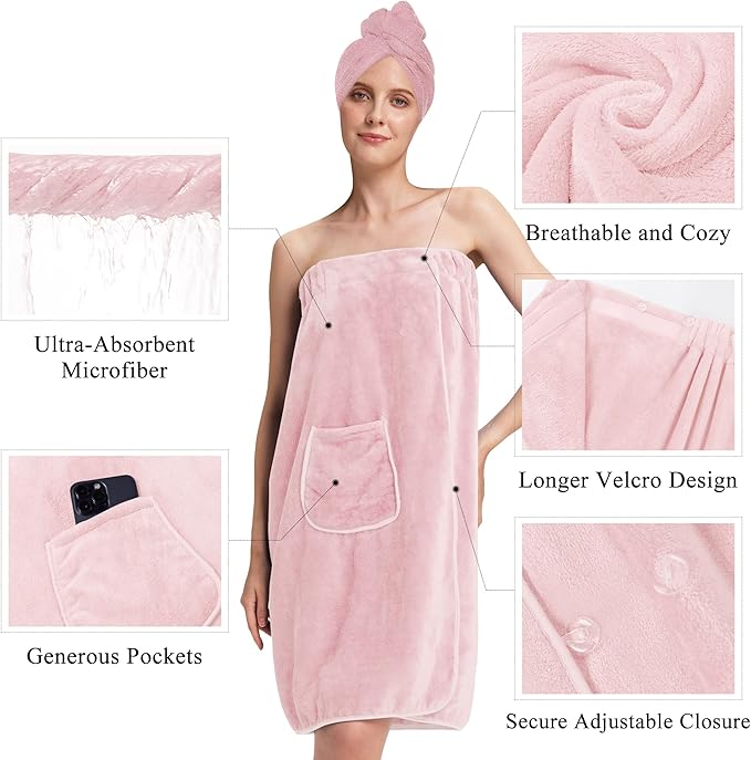 PJGGZ Towel Wrap for Women, Three Adjust Clasps Closure Bath Wraps After Shower Spa Sauna Bathrobe(Available in Plus Size)