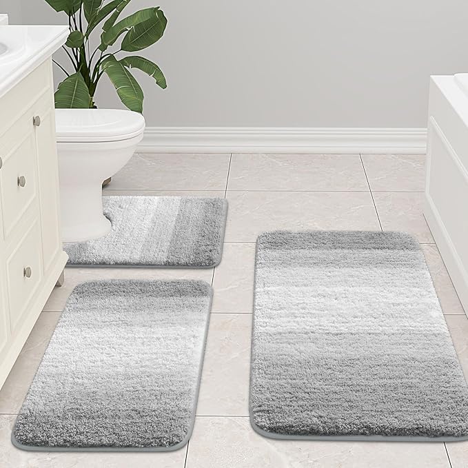 Arotive Microfiber Bathroom Rugs, Shaggy Soft and Absorbent Bath Rug, Non-Slip, Thick Plush Machine Washable Dry Bath Mats for Bathroom, Tub and Shower, 59x17, Light Grey, Rectangular