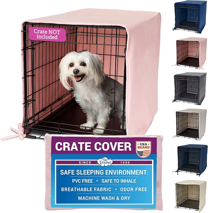 Pet Dreams Dog Crate Cover - Breathable Fabric Kennel Topper for Single-Door Crates, Fits iCrate Dog Cages 18, 24, 30, 36, 42, 48 Inches (Pink, Medium, 30")
