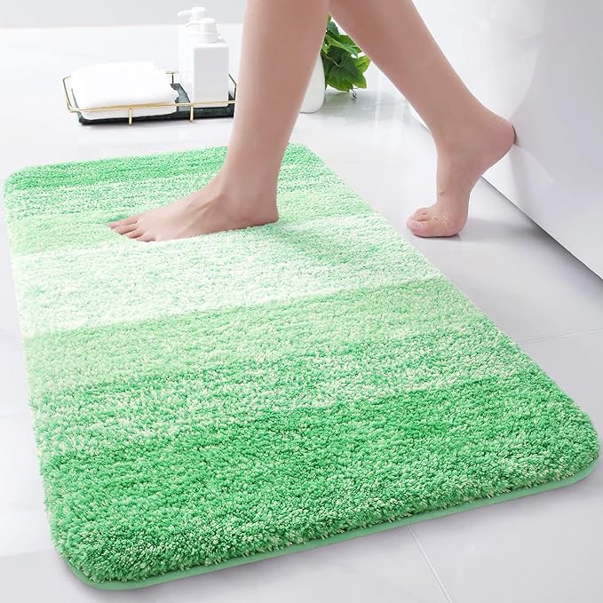 Arotive Microfiber Bathroom Rugs, Shaggy Soft and Absorbent Bath Rug, Non-Slip, Thick Plush Machine Washable Dry Bath Mats for Bathroom, Tub and Shower, 24x16, Green, Rectangular