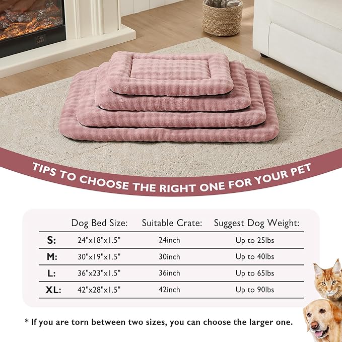 Yaning Dog Bed Mat Crate Pad for Large Dogs, Washable Soft Pet Sleeping Mat Kennel Pad with 3D Bubble Pattern, Dusty Pink, 42"x 28"