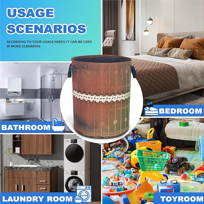 Football Laundry Basket Ball Texture Pattern Oxford Cloth Laundry Hamper With Handle Foldable Portable Clothes Storage Basket 18.9 X 16.5 Inch Storage Bag For Laundry Room/Bathroom/Bedroom/Dormitories