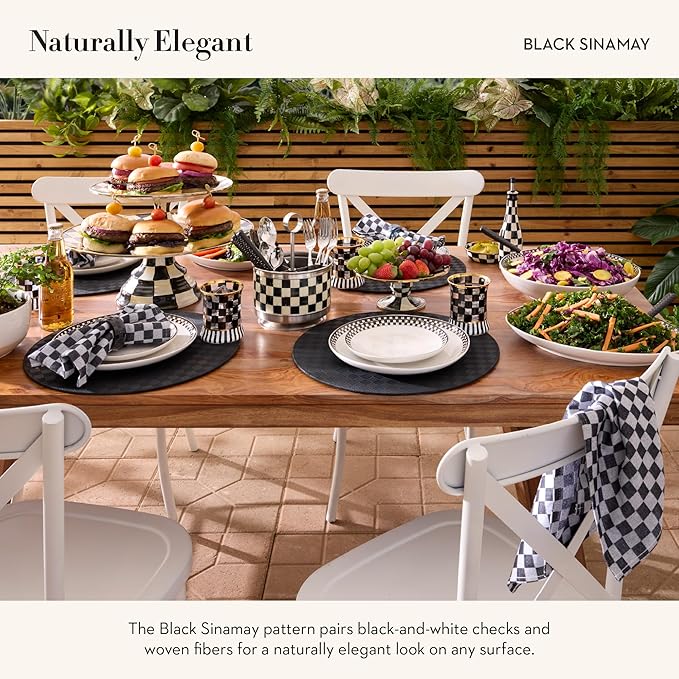 MACKENZIE-CHILDS Set of 4 Sinamay Placemats, Durable Woven Table Mats, Black